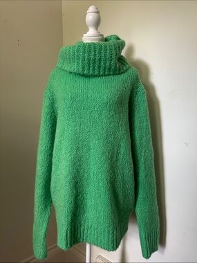 SARA CORSI Green Italian Wool Blend Oversized Knit Turtle Neck Sweater Large